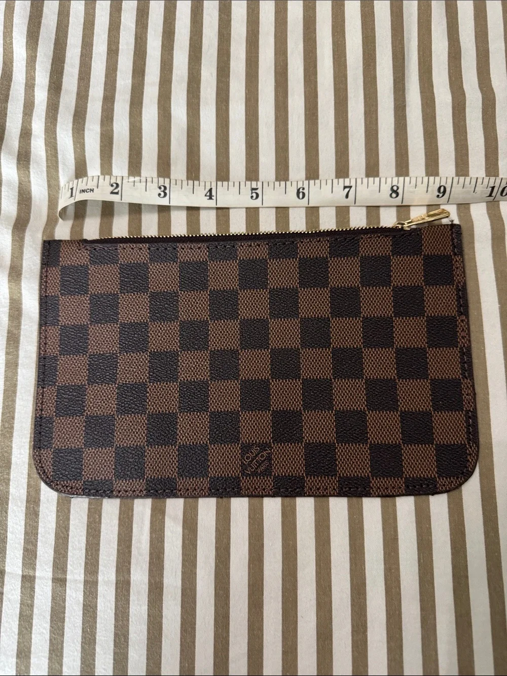 LV Brown Damier Ebene Canvas Zip Pouch with Gold-Tone Hardware